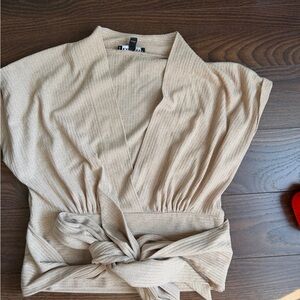 Express Sand Wrap Blouse with Tie Detail
